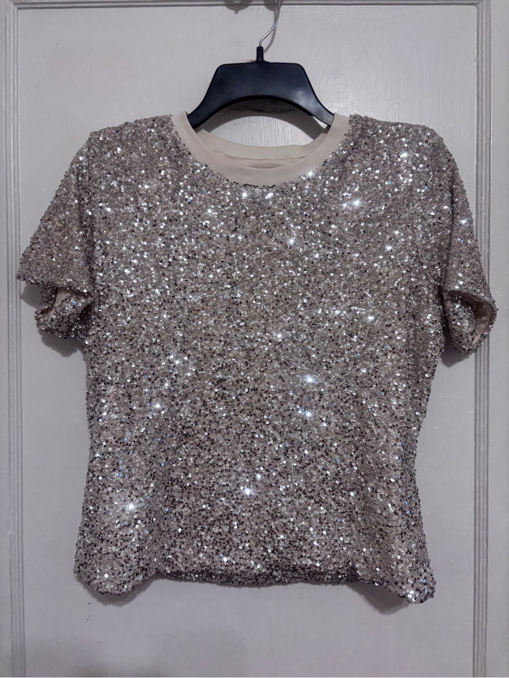 Never Fully Dressed Champagne Sequin Short Sleeve Tee